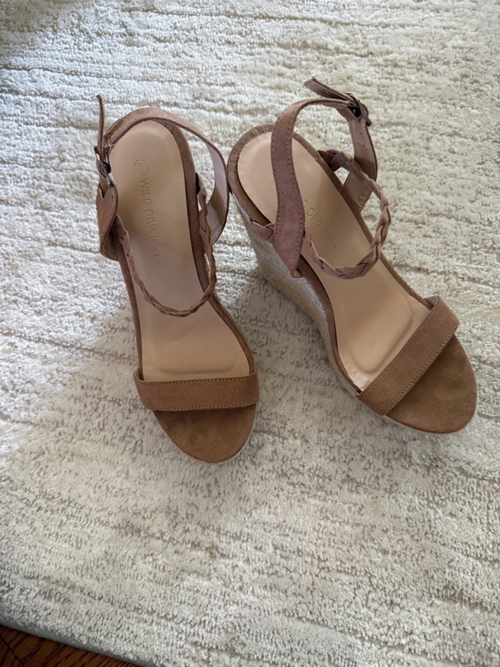 DIVA Lounge Brown Suede Braided Ankle Wedge Sandals